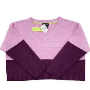 BP + Wildfang Womens Pink Bouquet Colorblock V Neck Cropped Sweater 1X New
